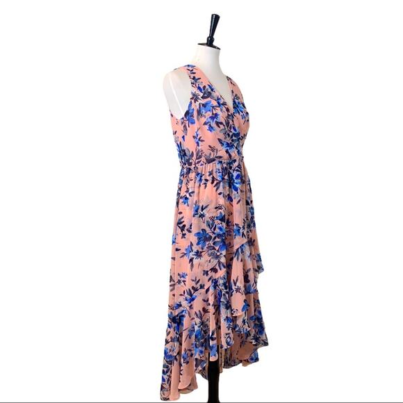 Eliza J Pink Blue Floral Hi Low Flowy Wrap Maxi Dress Sleeveless Women's Size 10 - Picture 2 of 10